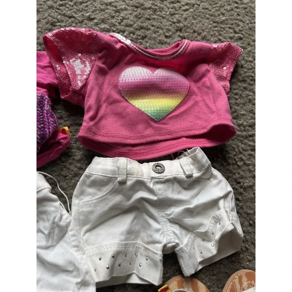 6 Piece Build A Bear Girls Summer Spring Clothing Lot Pink, Purple,White W/Shoes